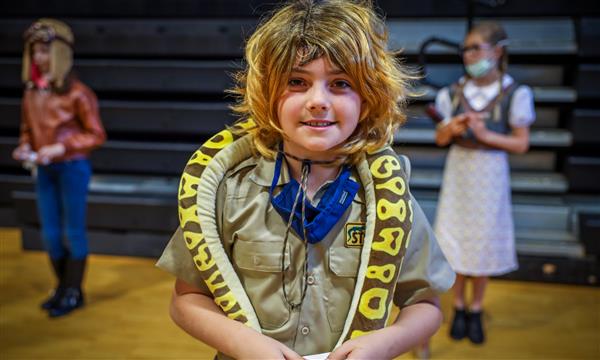 A boy dressed as Steve Irwin